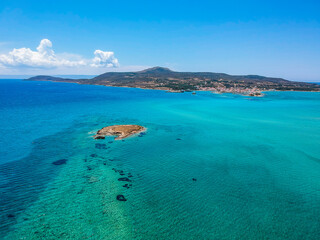 Fototapeta premium Iconic aerial view over the oldest submerged lost city of Pavlopetri in Laconia, Greece. About 5,000 years old Pavlipetri is the oldest city in the Mediterranean sea