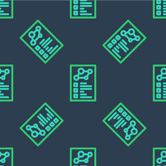 Line Medical clipboard with clinical record icon isolated seamless pattern on blue background. Health insurance form. Prescription, medical check marks report. Vector