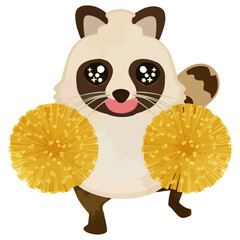 Illustration of a cute raccoon dog cheering
