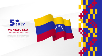 Banner illustration of Venezuela independence day celebration. Waving flag and hands clenched. Vector illustration.