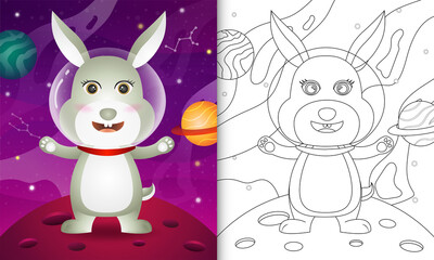 Obraz na płótnie Canvas coloring book for kids with a cute rabbit in the space galaxy