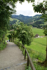 Panoramic view of Gruyeres in the canton of Fribourg, Switzerland