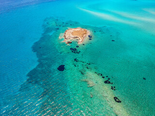 Iconic aerial view over the oldest submerged lost city of Pavlopetri in Laconia, Greece. About 5,000 years old Pavlipetri is the oldest city in the Mediterranean sea