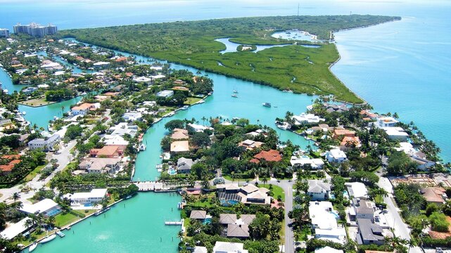 Title: Aerial view of south end of Key Biscayne and No Name Harbor, Florida - Powered by Adobe
