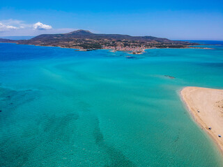 Iconic aerial view over the oldest submerged lost city of Pavlopetri in Laconia, Greece. About 5,000 years old Pavlipetri is the oldest city in the Mediterranean sea