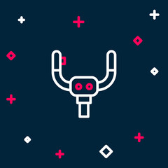 Line Aircraft steering helm icon isolated on blue background. Aircraft control wheel. Colorful outline concept. Vector