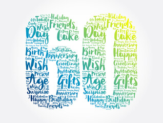 Happy 60th birthday word cloud, holiday concept background