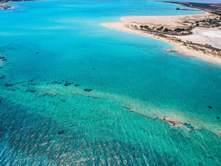 Obraz premium Iconic aerial view over the oldest submerged lost city of Pavlopetri in Laconia, Greece. About 5,000 years old Pavlipetri is the oldest city in the Mediterranean sea