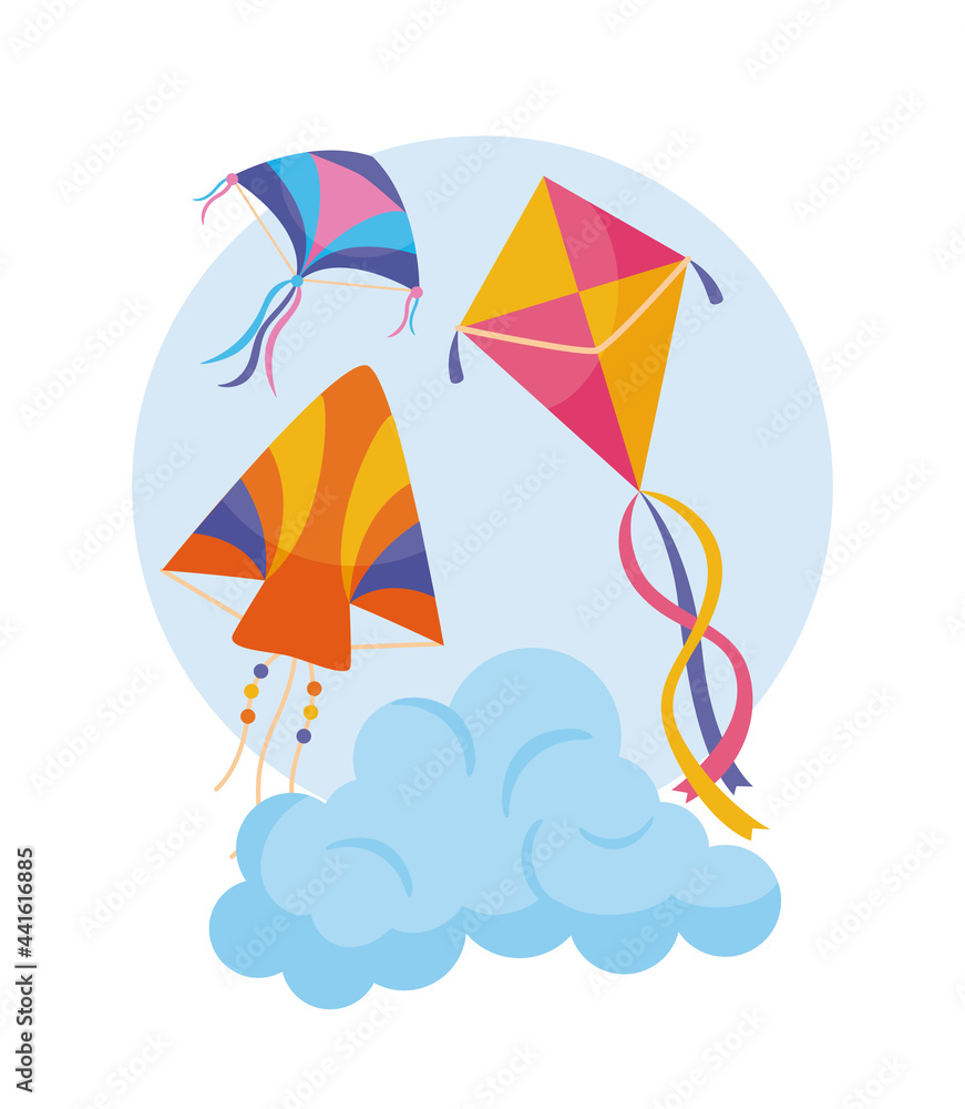 Sticker kites on cloud