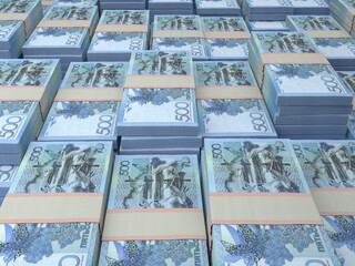 Kazakhstani money. Kazakhstani tenge banknotes. 500 KZT tenge bills.