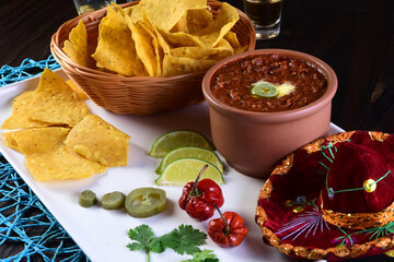 delicious Mexican cuisine guacamole, taco, tortilla, spicy Mexican chille