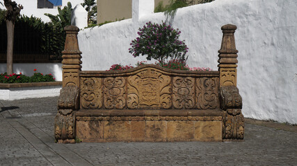 wooden carved bench, Teror, Las Palmas, Canary islands
