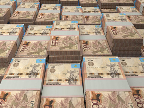 Kazakhstani money. Kazakhstani tenge banknotes. 1000 KZT tenge bills.