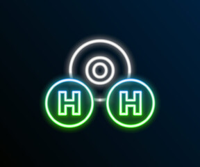 Glowing neon line Chemical formula for water drops H2O shaped icon isolated on black background. Colorful outline concept. Vector