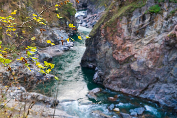 Clean mountain river in the autumn forest.