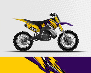 Motocross motorcycle wrap decal and vinyl sticker design with abstract background.
