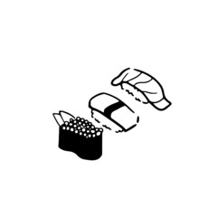 Hand drawn illustration of Sushi set in simple icon drawing 