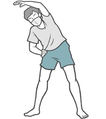 マスク　ラジオ体操　若い　男性　ストレッチ　室内