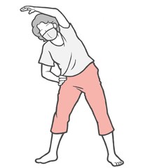 マスク　ラジオ体操　中年女性　ストレッチ　室内