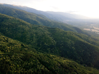 Fototapeta premium Aerial Sunset view of Belasitsa Mountain, Bulgaria