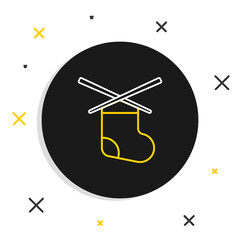 Line Knitting needles icon isolated on white background. Label for hand made, knitting or tailor shop. Colorful outline concept. Vector