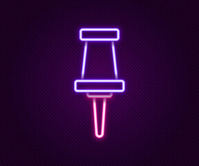 Glowing neon line Push pin icon isolated on black background. Thumbtacks sign. Colorful outline concept. Vector