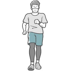 マスク　散歩　ジョギング　男性　若い男性