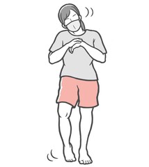 マスク　手首　足首　回し　準備体操　若い女性　裸足