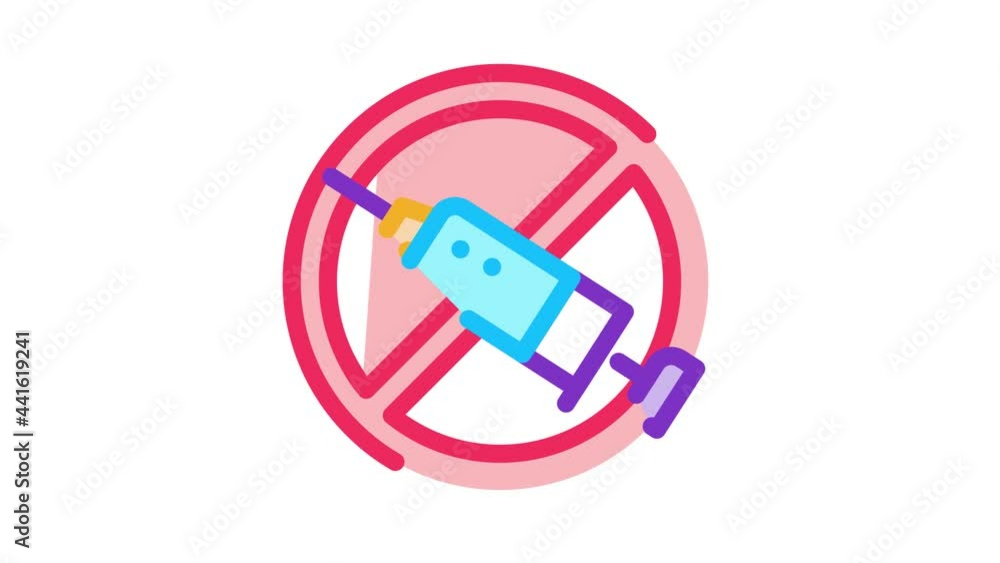 Poster categorical injection ban icon animation. color categorical injection ban animated icon on white bac