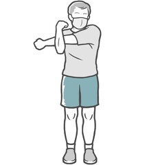 マスク　腕伸ばし　中年男性　ストレッチ　外