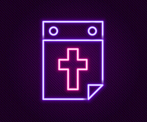 Obraz premium Glowing neon line Calendar death icon isolated on black background. Colorful outline concept. Vector