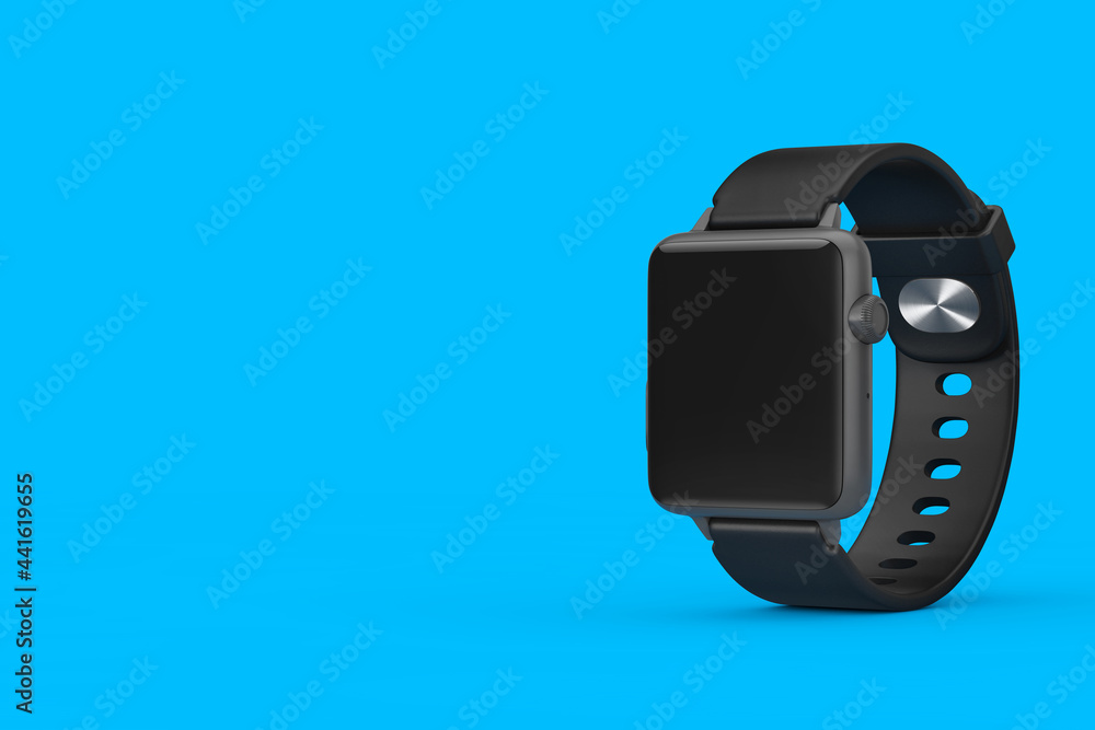Poster black modern smart watch mockup with strap and blank screen for your design. 3d rendering