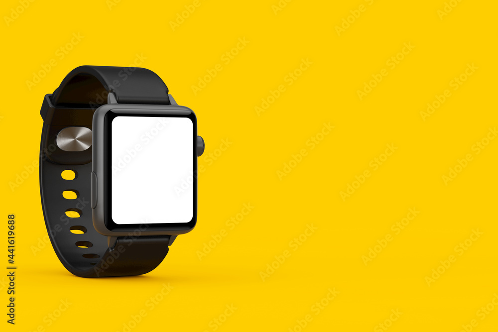 Poster black modern smart watch mockup with starp and blank screen for your design. 3d rendering