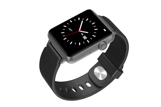 Black Modern Smart Watch Mockup With Strap. 3d Rendering