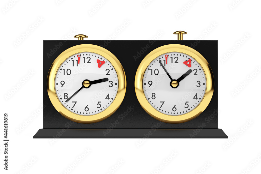 Poster black classic mechanical chess clock watch. 3d rendering