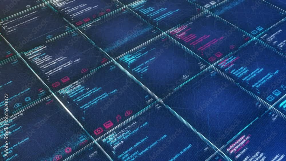 Aufkleber abstract spyware scanning and analysing digital data on blue background, seamless loop. animation. h