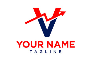 Letter V with chart arrow up concept. Very suitable in various business purposes, also for icon, symbol, logo name and many more.