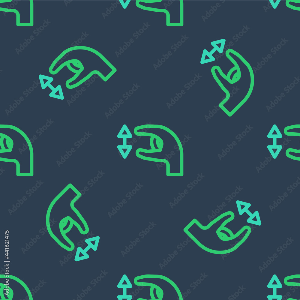 Poster line human standing and showing the size of something with his hands icon isolated seamless pattern 