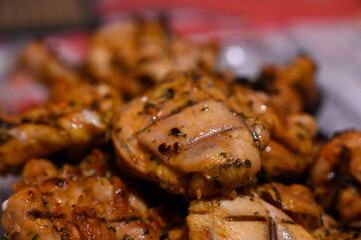 Close-up of grilled chicken fillet meat.