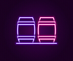 Glowing neon line Wooden barrel for wine icon isolated on black background. Colorful outline concept. Vector