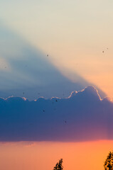 Landscape with dramatic light - beautiful golden sunset with saturated sky and clouds.