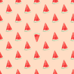 seamless pattern with watermelon slices on a pink pastel background