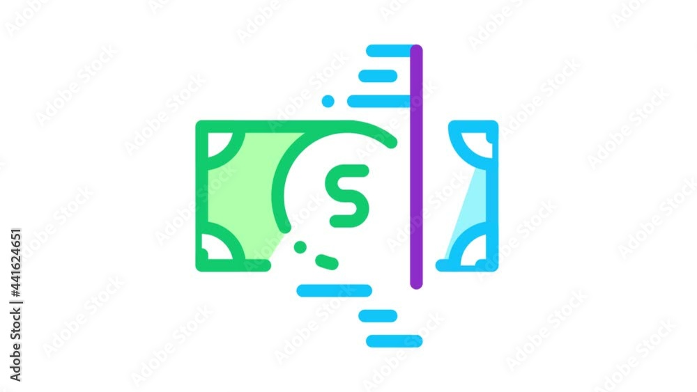 Poster currency checking tape icon animation. color currency checking tape animated icon on white backgroun
