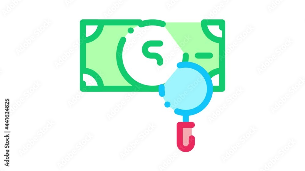 Poster currency difference search icon animation. color currency difference search animated icon on white b