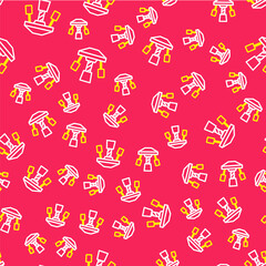 Line Attraction carousel icon isolated seamless pattern on red background. Amusement park. Childrens entertainment playground, recreation park. Vector