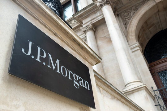 London- JP Morgan building, City of London. An American investment bank and financial services company. 