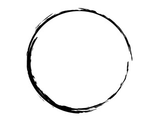 Grunge circle made of black ink.Grunge oval shape made of black paint.Thin circle made using art brush.