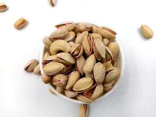 pistachio nuts on white background