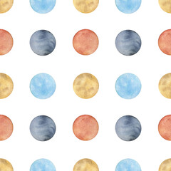 Seamless pattern with watercolor circles. Backgrounds and wallpapers for invitations, cards, fabrics, packaging, textiles, posters. 
