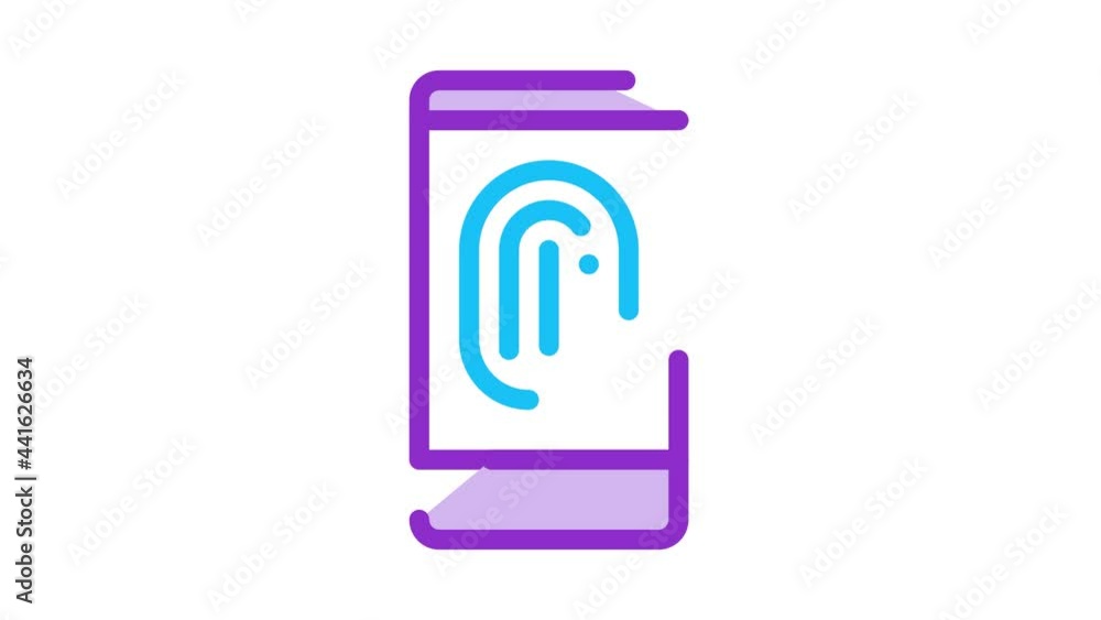 Poster scan fingerprint in phone icon animation. color scan fingerprint in phone animated icon on white bac